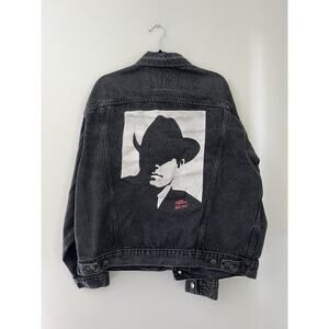 Marlboro Wild West Cotton Black Denim Jean Trucker Jacket Sz XL 90s 80s Western
